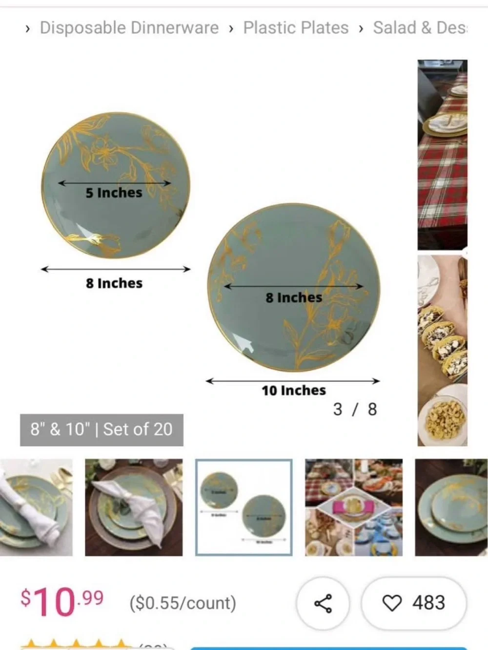 Green and Gold Floral disposable Dinnerware   - Home Dining